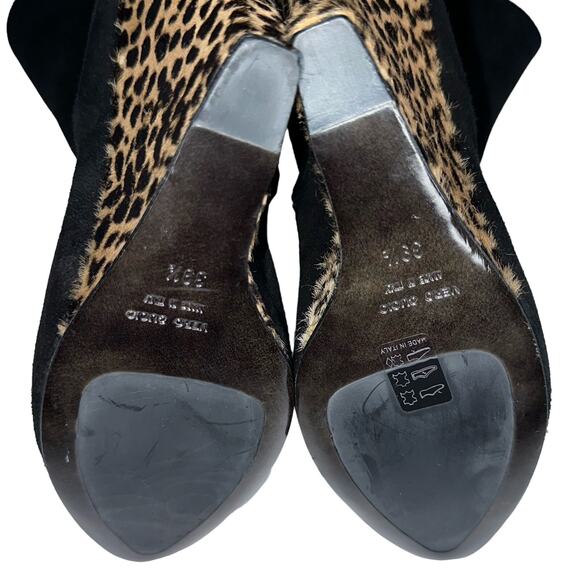 Giuseppe Zanotti Black Suede Animal Print Hide Cindy Wedge Heeled Boots Size 9.5 - Picture 13 of 16